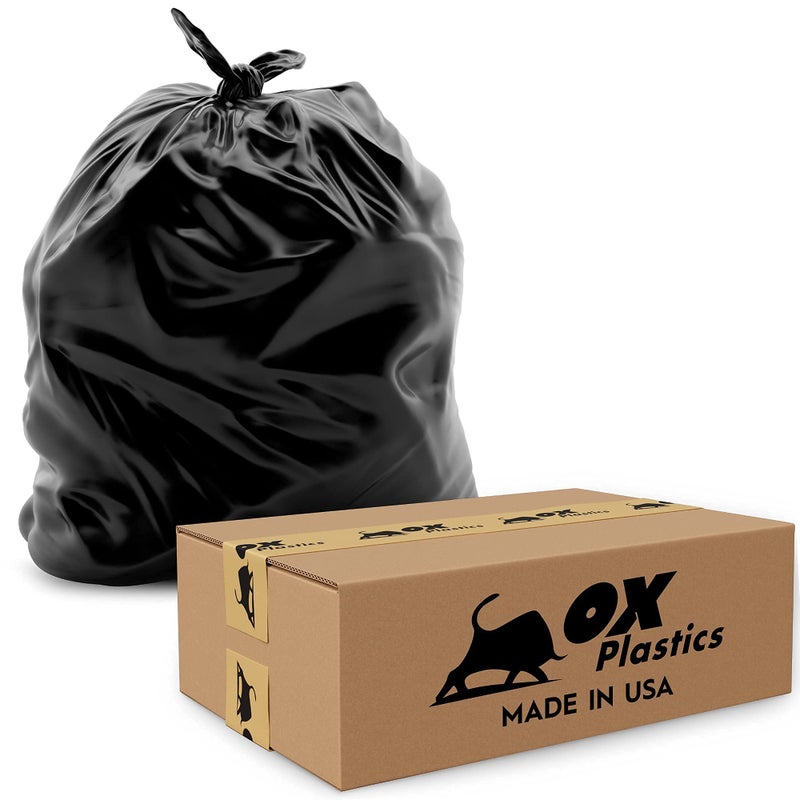 Ox Plastics 55 Gallon Trash Bags Heavy Duty â€“ Large Black Contractor Bags 36x52" â€“ Industrial, Yard Waste, Lawn & Leaf, Construction Garbage Can Liners â€“ Made in USA (3 Mil, 25 Count) - Image 1